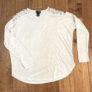 Questions Cream Lattice Shoulder Long Sleeve Top